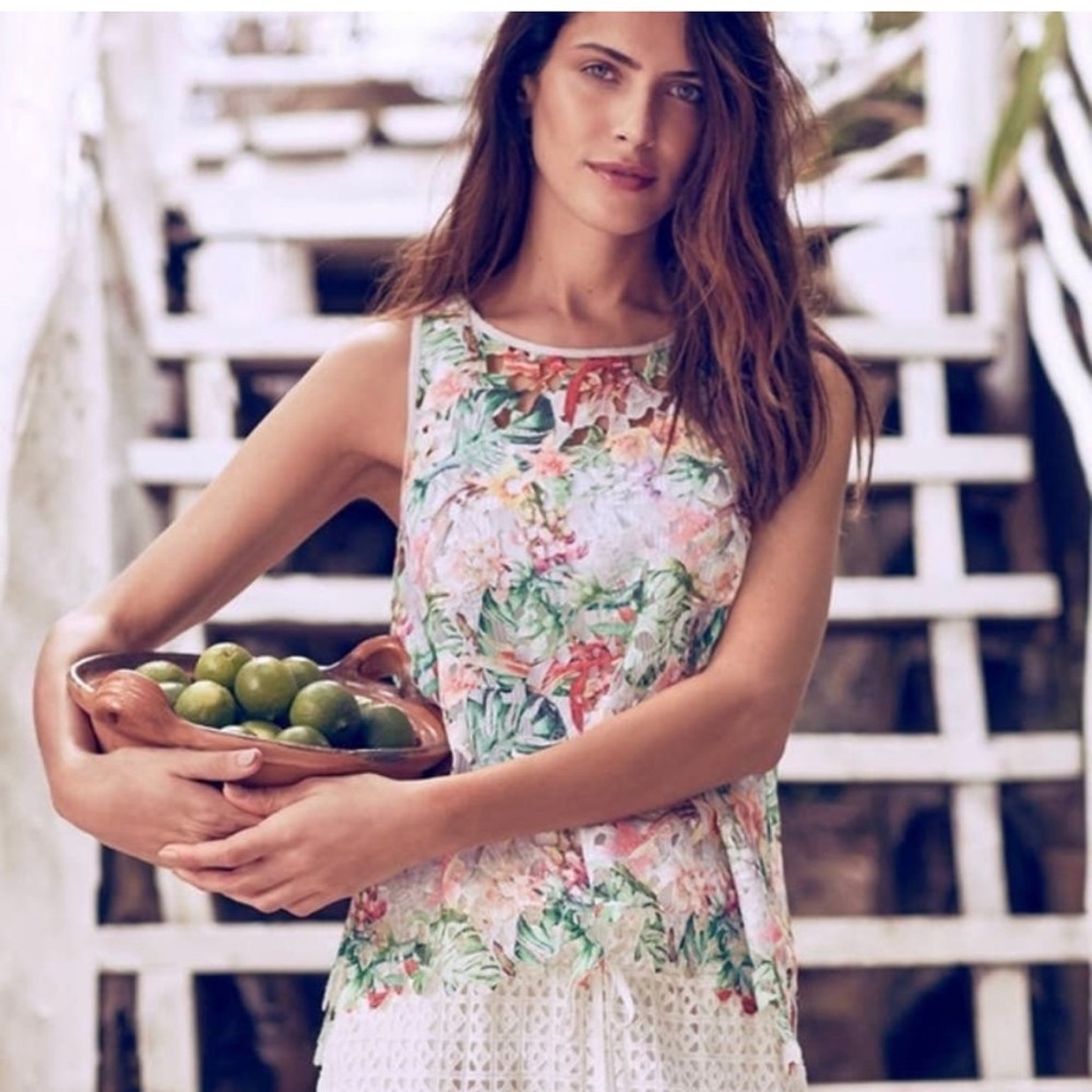 Anthropologie Inari Lace Tank Tropical Beachy Blouse Womens XS